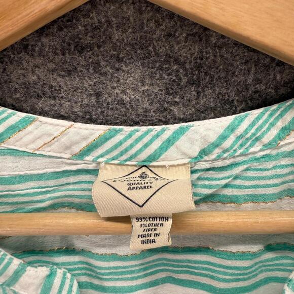 St. John's Bay Blouse Women L Large White Striped V-Neck 3/4 Sleeve 1/2 Button - Picture 3 of 7